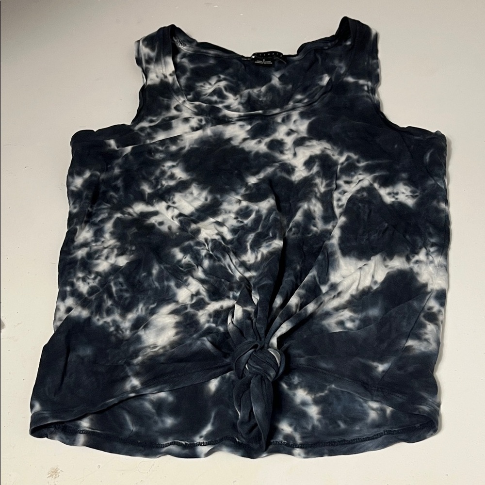 Sanctuary Small Grey White Tye Dye Front Knot Sleeveless Tank Top Shirt